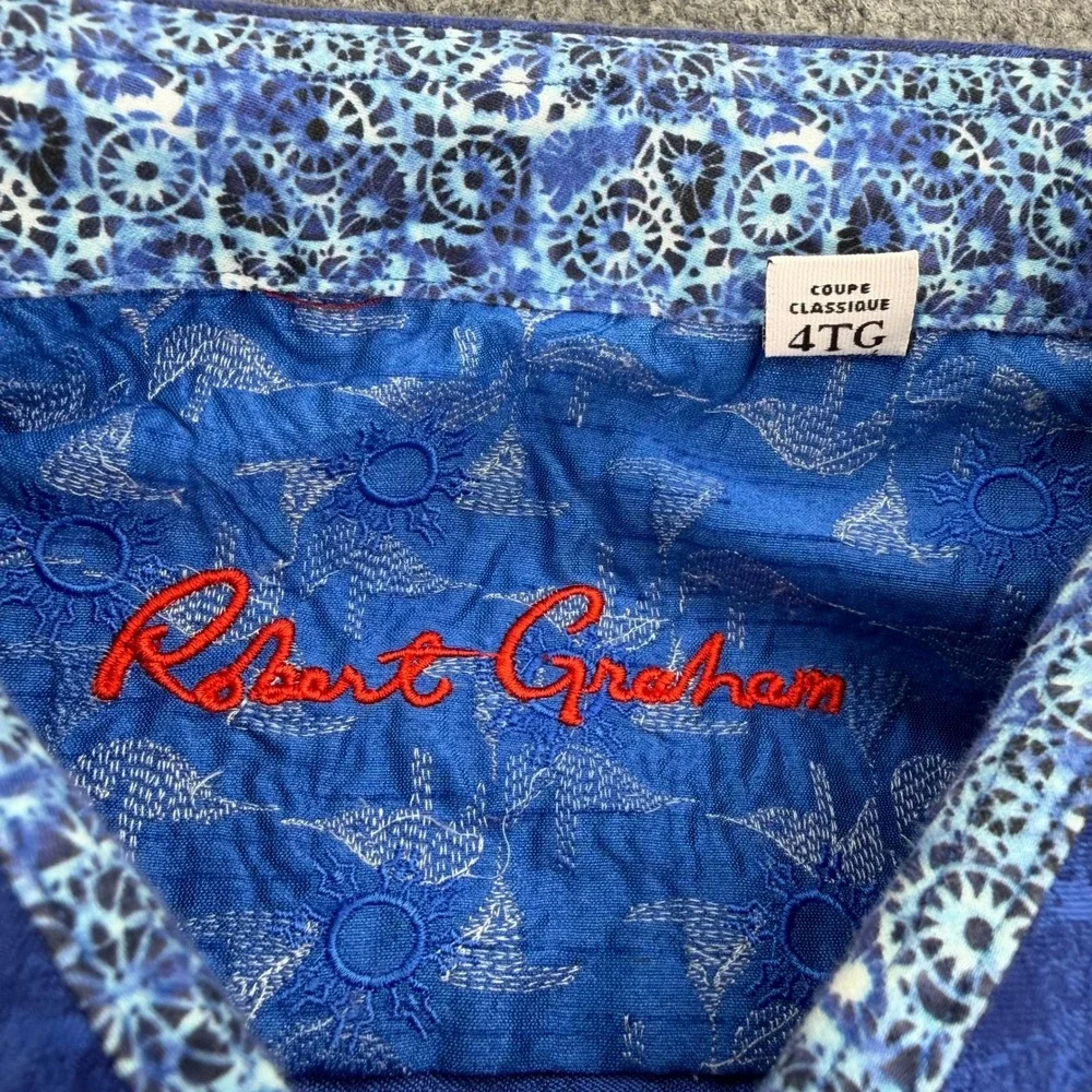 Robert Graham Shirt Men's 4XL Blue Geometric Classic Fit Flip Cuff Button Up